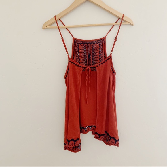 Open-Back Orange and Black Embroidered Tank Top - Picture 2 of 6